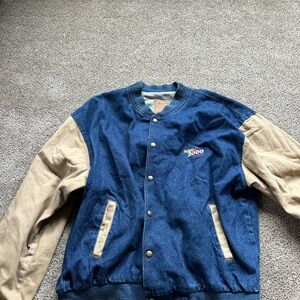Men's Blue and Tan Varsity Jacket